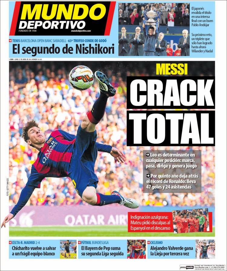 Portada Mundo Deportivo: Messi crack total Portada Mundo Deportivo: Messi crack total