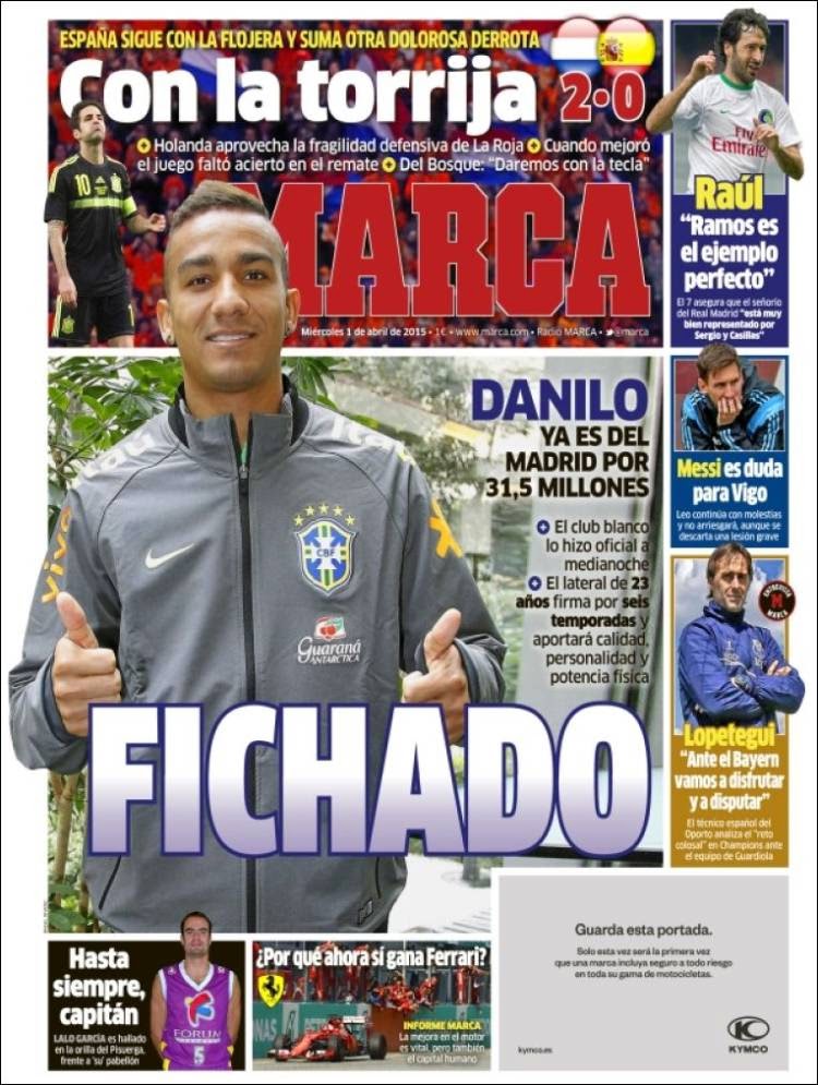 Portada Marca: El Real Madrid ficha a Danilo Portada Marca: El Real Madrid ficha a Danilo
