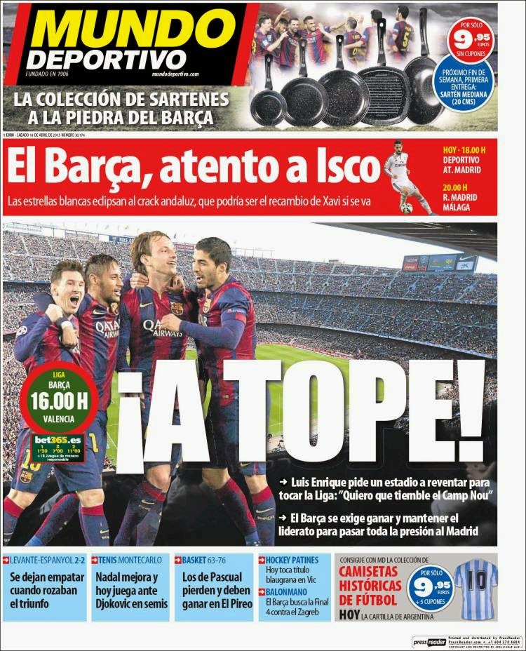 Jornada de alto voltaje, el Barça atento a Isco: las portadas