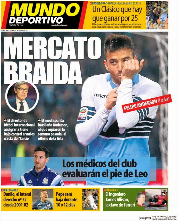 Portada Mundo Deportivo: Mercato Braida Portada Mundo Deportivo: Mercato Braida