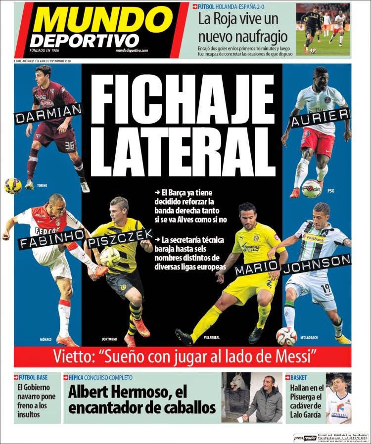 Portada Mundo Deportivo: fichaje lateral Portada Mundo Deportivo: fichaje lateral
