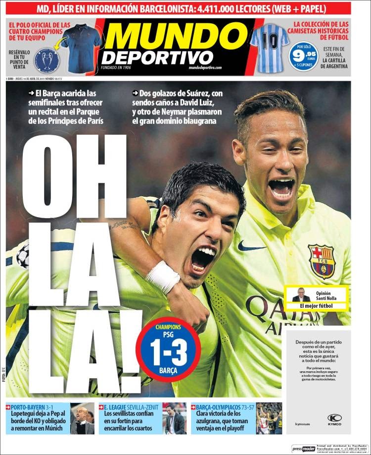 Portada Mundo Deportivo: Oh, la, la Portada Mundo Deportivo: Oh, la, la barça psg