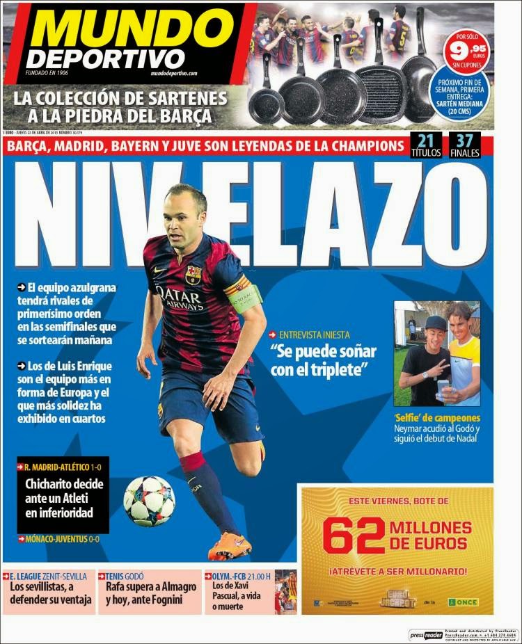 Portada Mundo Deportivo: Nivelazo de Iniesta Portada Mundo Deportivo: Nivelazo de Iniesta