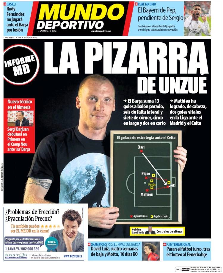 Portada Mundo Deportivo: la pizarra de Unzué Portada Mundo Deportivo: la pizarra de Unzué