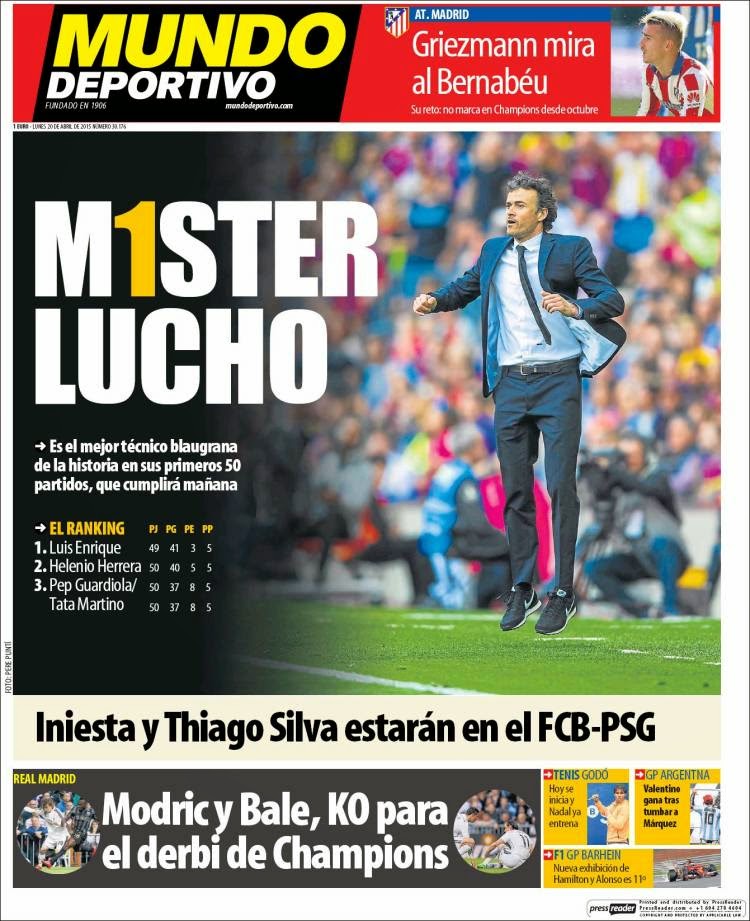 Portada Mundo Deportivo: Míster Lucho Portada Mundo Deportivo: Míster Lucho
