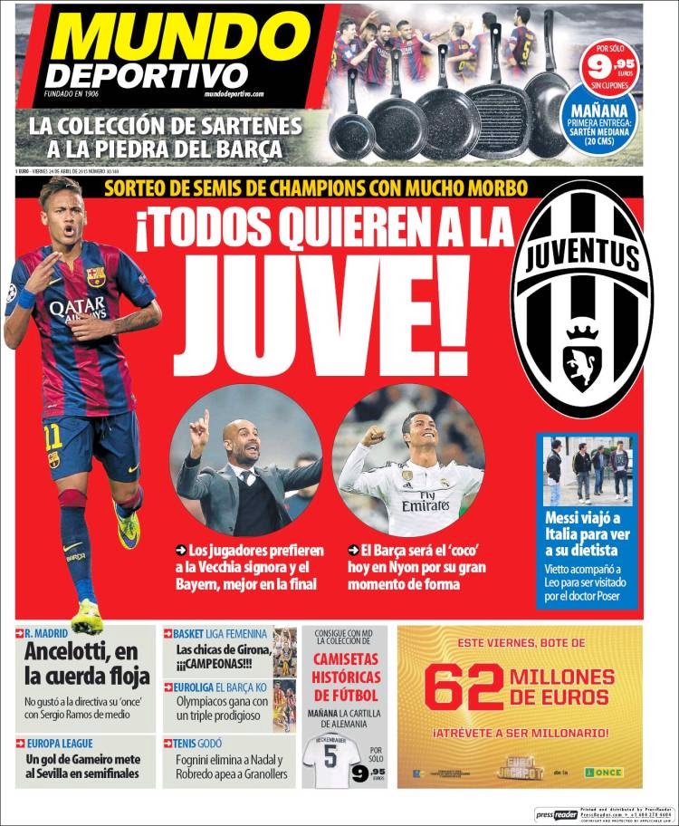 Hoy sorteo de semifinales de Champions League: las portadas