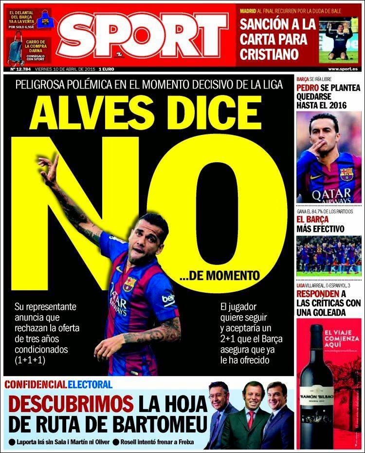 Portada Sport: Alves dice no...de momento Portada Sport: Alves dice no...de momento renovacion barcelona