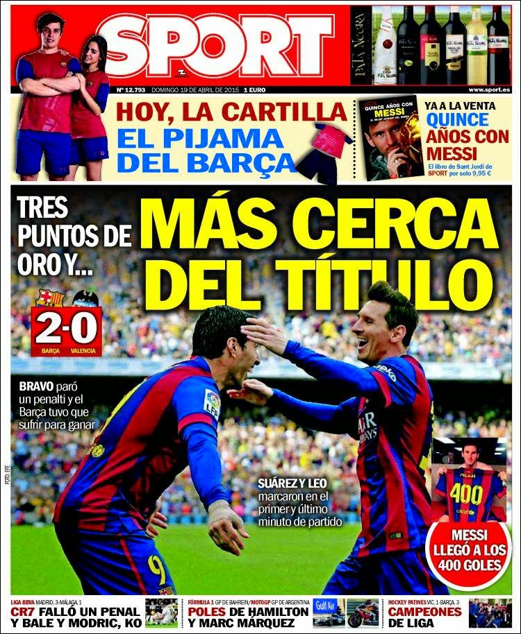 Portada Sport: más cerca del título Portada Sport: más cerca del título barcelona gana valencia
