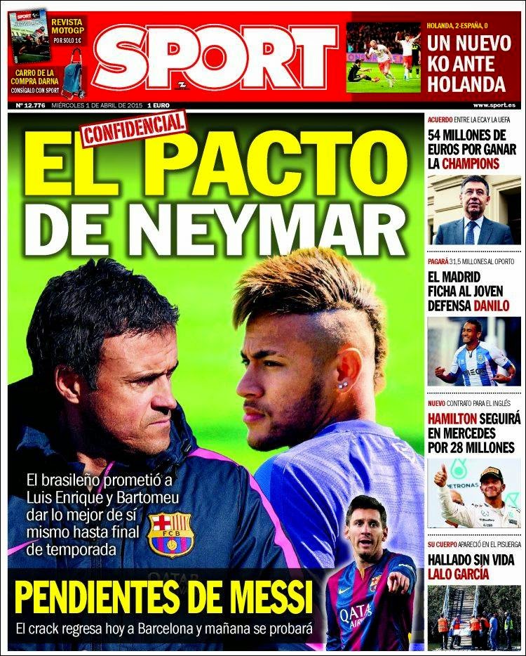 Portada Sport: el pacto de Neymar Portada Sport: el pacto de Neymar