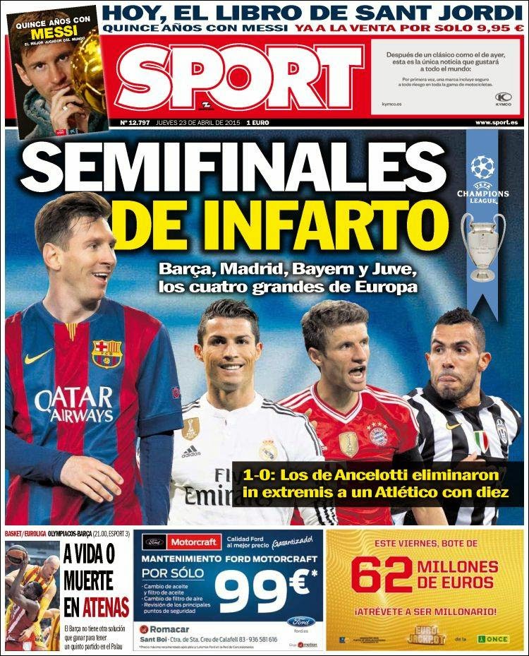 Portada Sport: Semifinales de infarto Portada Sport: Semifinales de infarto champions