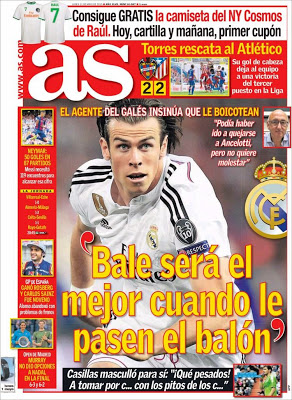 Portada AS: Bale será mejor cuando le pasen el balón Portada AS: Bale será mejor cuando le pasen el balón