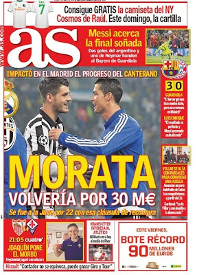 Portada AS: Morata volvería por 30 millones