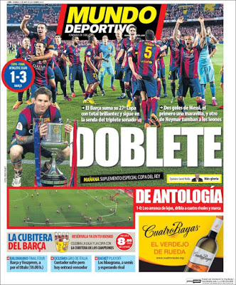 Portada Mundo Deportivo: Doblete del Barça gol antologico de messi
