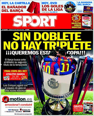 Portada Sport: Sin doblete no hay triplete final copa del rey 2015