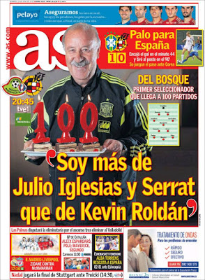 Del Bosque 100 patidos, Argentina empata con Paraguay: las portadas