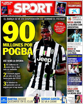 Portada Sport: Pogba 90 millones Portada Sport: Pogba 90 millones