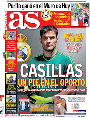 Portada AS: Iker Casillas cerca del Oporto Portada AS: Iker Casillas cerca del Oporto