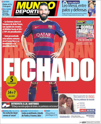 Portada Mundo Deportivo: El Barcelona ficha a Arda Turan Portada Mundo Deportivo: El Barcelona ficha a Arda Turan