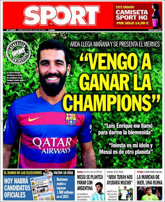 Portada Sport: Arda Turan quiere la Champions
