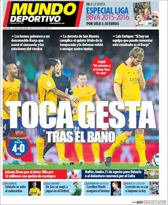 Portada Mundo Deportivo: toca gesta tras el baño Portada Mundo Deportivo: toca gesta tras el baño