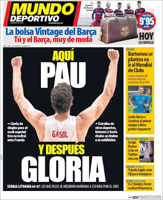 Portada Mundo Deportivo: Pau Gasol histórico Portada Mundo Deportivo: Pau Gasol histórico