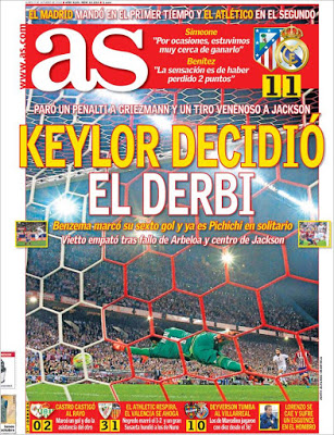 Portada AS: Keylor decidió el derbi
