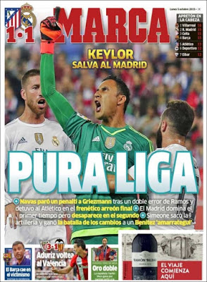 Keylor salva al Madrid en el derbi ante el Atlético: las portadas