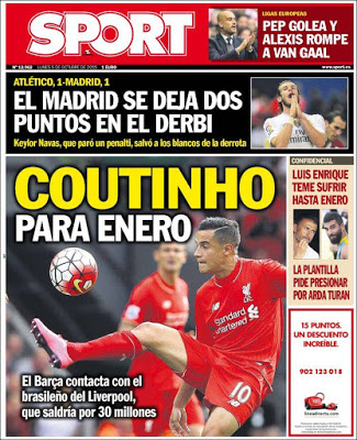 Portada Sport: Coutinho para enero