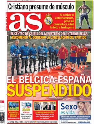 Portada AS: Bélgica-España suspendido Portada AS: Bélgica-España suspendido