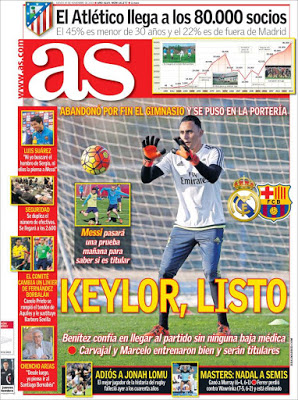 Portada AS: Keylor listo Portada AS: Keylor listo