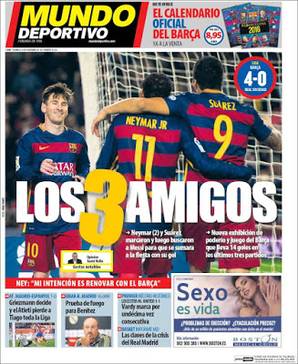 Portada Mundo Deportivo: los 3 amigos Portada Mundo Deportivo: los 3 amigos messi, suarez neymar