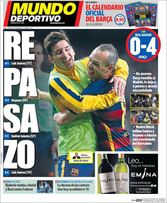 Portada Mundo Deportivo: El Barça le da un repaso al Madrid clasico 4-0