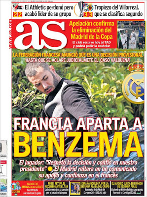 Portada AS: Francia aparta a Benzemá Portada AS: Francia aparta a Benzemá