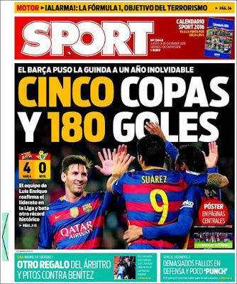 Barça cinco copas y 180 goles, CR7 salva a Benítez: las portadas