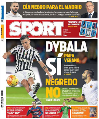Portada Sport: Dybala si, Negredo No Portada Sport: Dybala si, Negredo No