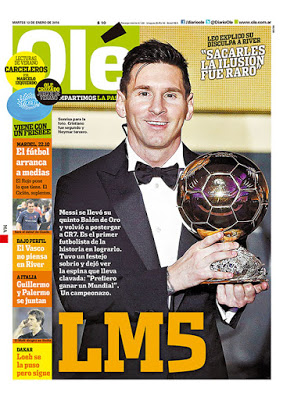 Portada Olé: LM5 Portada Olé: LM5 messi quinto balón de oro