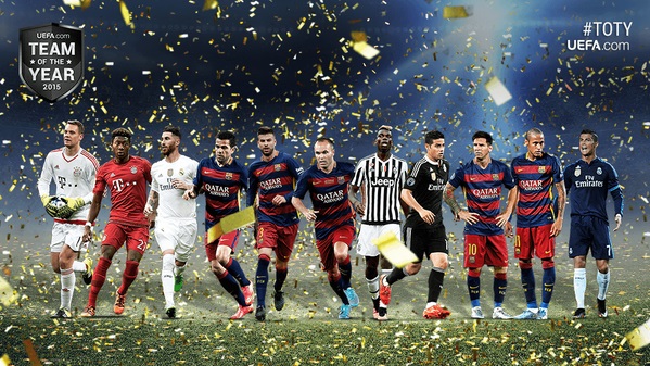 El once ideal UEFA del año 2015. TOTY of the year Once ideal UEFA 2015