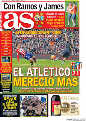 Portada AS: el Atlético mereció más Portada AS: el Atlético mereció más