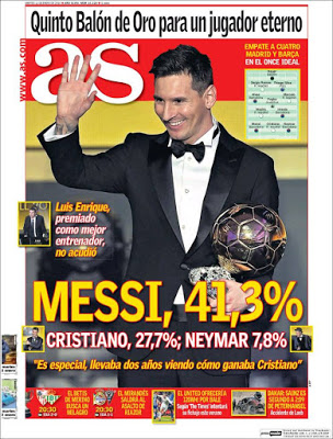 Portada As: Quinto Balón de Oro para un jugador eterno Portada As: Quinto Balón de Oro para un jugador eterno