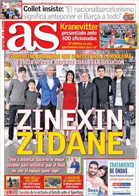 Portada AS: Zinedine Zidane presentado como nuevo DT del Real Madrid Portada AS: Zinedine Zidane