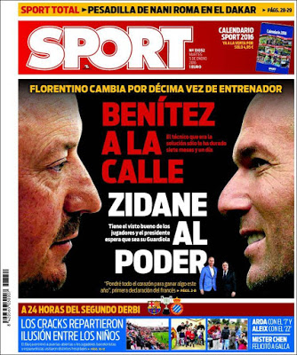 Portada Sport: Benítez a la Calle, Zidane al poder Portada Sport: Benítez a la Calle, Zidane al poder