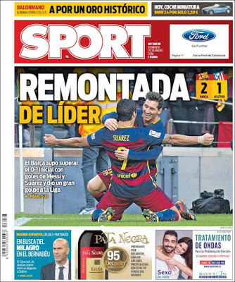 Portada Sport: Remontada de líder Portada Sport: Remontada de líder barcelona atletico