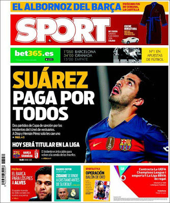 Portada Sport: Suárez paga por todos Portada Sport: Suárez paga por todos