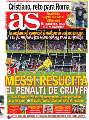Portada AS: Messi resucita el penalti de Cruyff Portada AS: Messi resucita el penalti de Cruyff