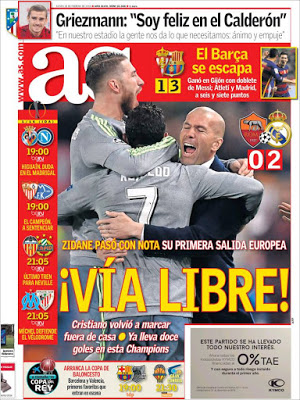 Portada AS: Vía libre roma real madrid zidane cristiano