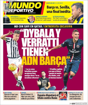 Portada Mundo Deportivo: Dybala y Verrati ADN Barça