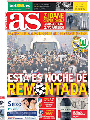 Portada AS: noche de remontada Portada AS: noche de remontada madrid wolfsburg