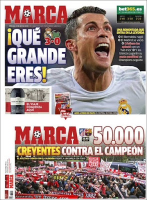 Cristiano remonta al Wolfsburgo, hoy Atlético-Barcelona: las portadas