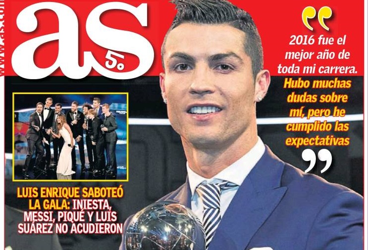 El Madrid festeja a Crisitano The Best, el Barça no está para fiestas | Portadas Crisitano The Best 2016