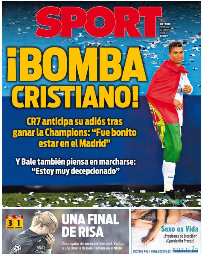 Portada Sport Real Madrid Campeón Champions 2018